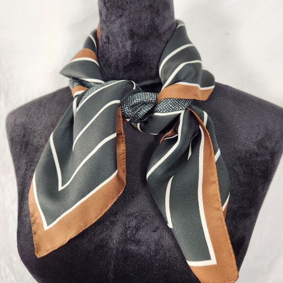 Vintage Square Womens Scarf Hairtie Italy 26 x 26 Black Brown Fall Winter - Picture 2 of 6